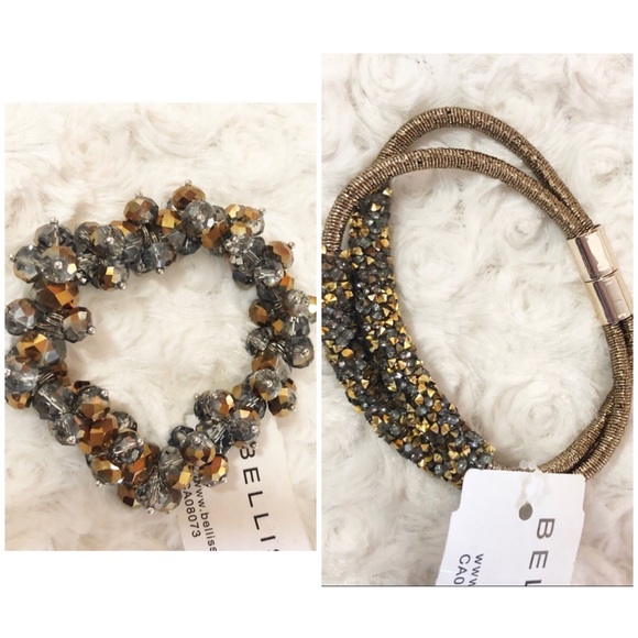 🆕 2 Bellissima Stretch Crystal Bracelet & 2 Row Cry Magnetic Bracelet - Picture 1 of 5